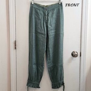 Harem Pant, Olive Green Raw Silk Linen Cotton (Vintage late 90s) Kleene - Size M